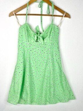 BCBG Generation Lime green flora halter dress with peek a boo large